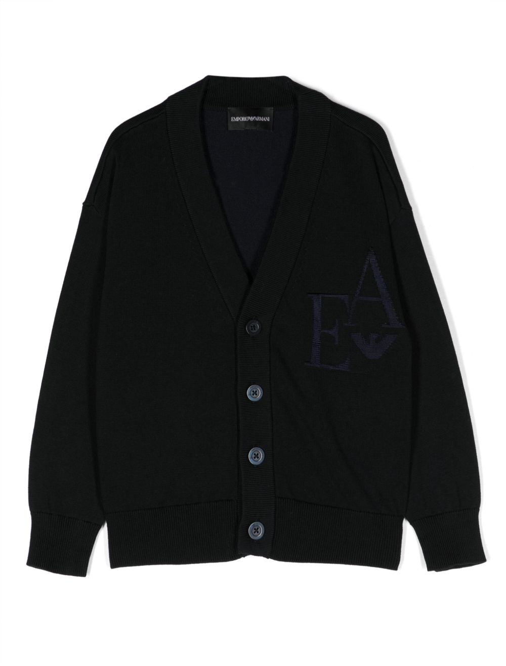 Emporio Armani Kids logo嵌花针织开衫 - 蓝色