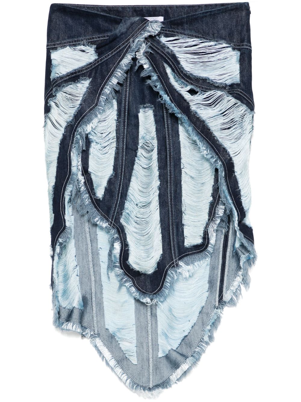 Off-White 撕裂效果迷你半身裙 - 蓝色