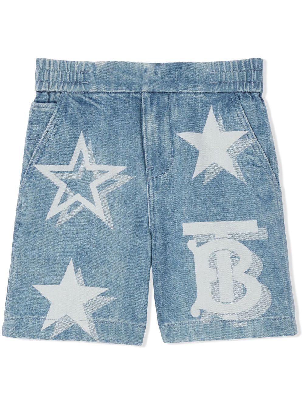 Burberry Kids logo star-print denim shorts - 蓝色