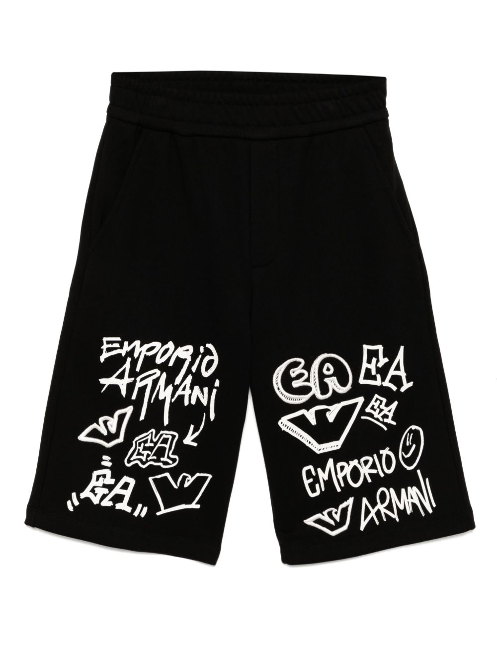 Emporio Armani Kids 涂鸦logo印花短裤 - 黑色