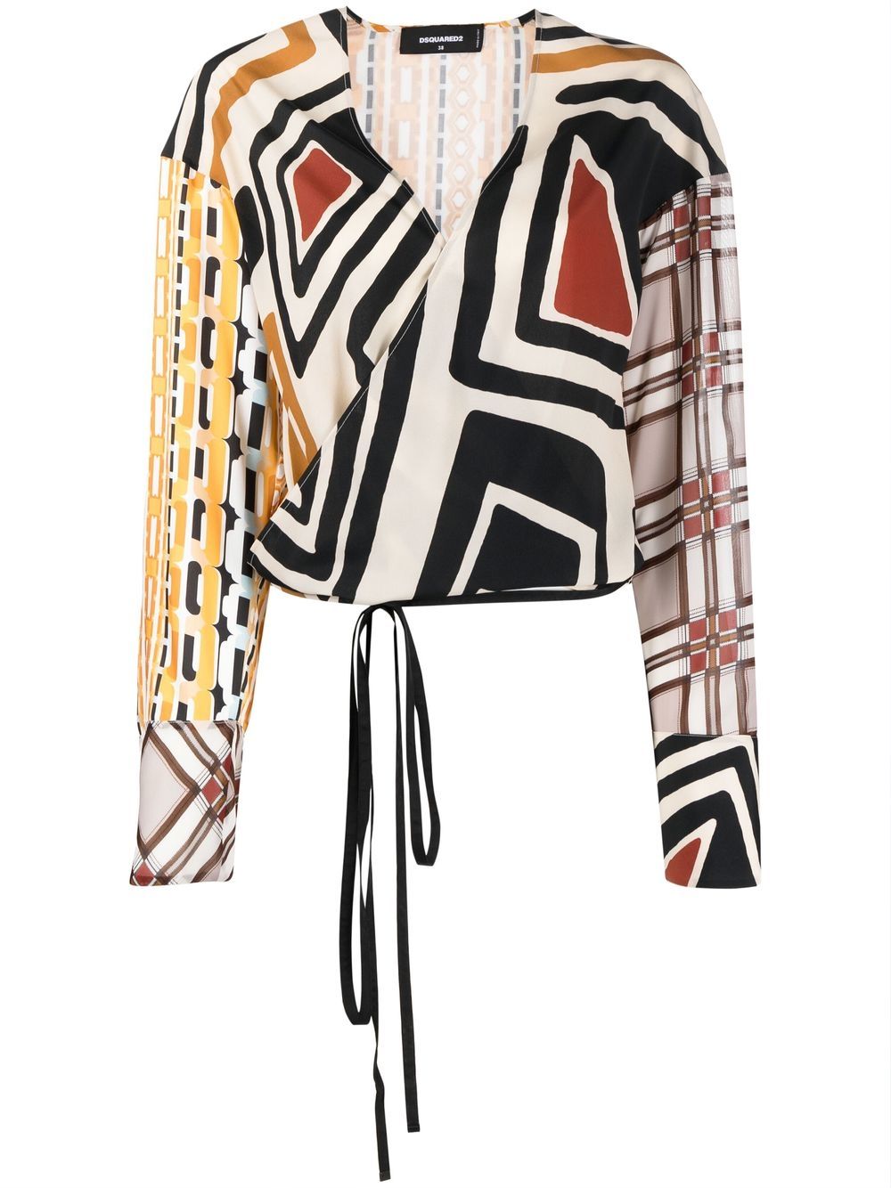 DSQUARED2 D2次方 几何图案印花裹身式罩衫 - 中性色