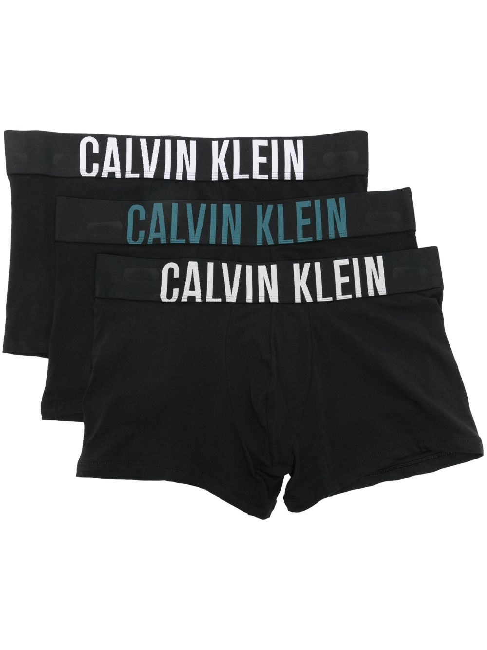 Calvin Klein logo腰边四角裤（三件装） - 黑色