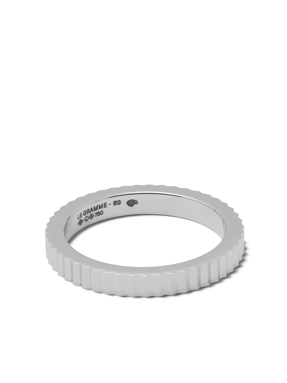 Le Gramme Vertical Guilloche 18K白金戒指 - 银色