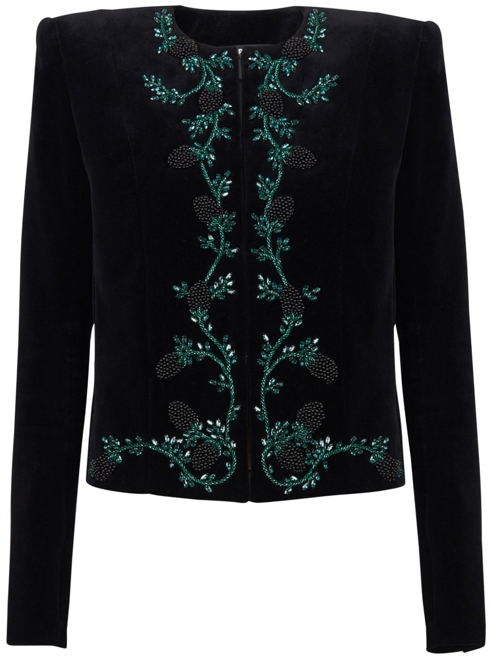 Balmain 黑莓刺绣丝绒夹克 - 黑色