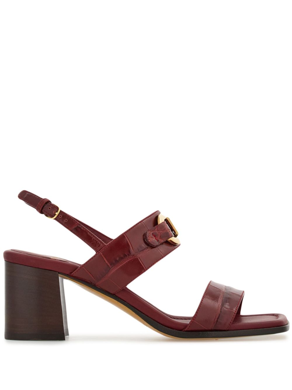 Ferragamo Gancini 扣环皮质中跟凉鞋 - 红色