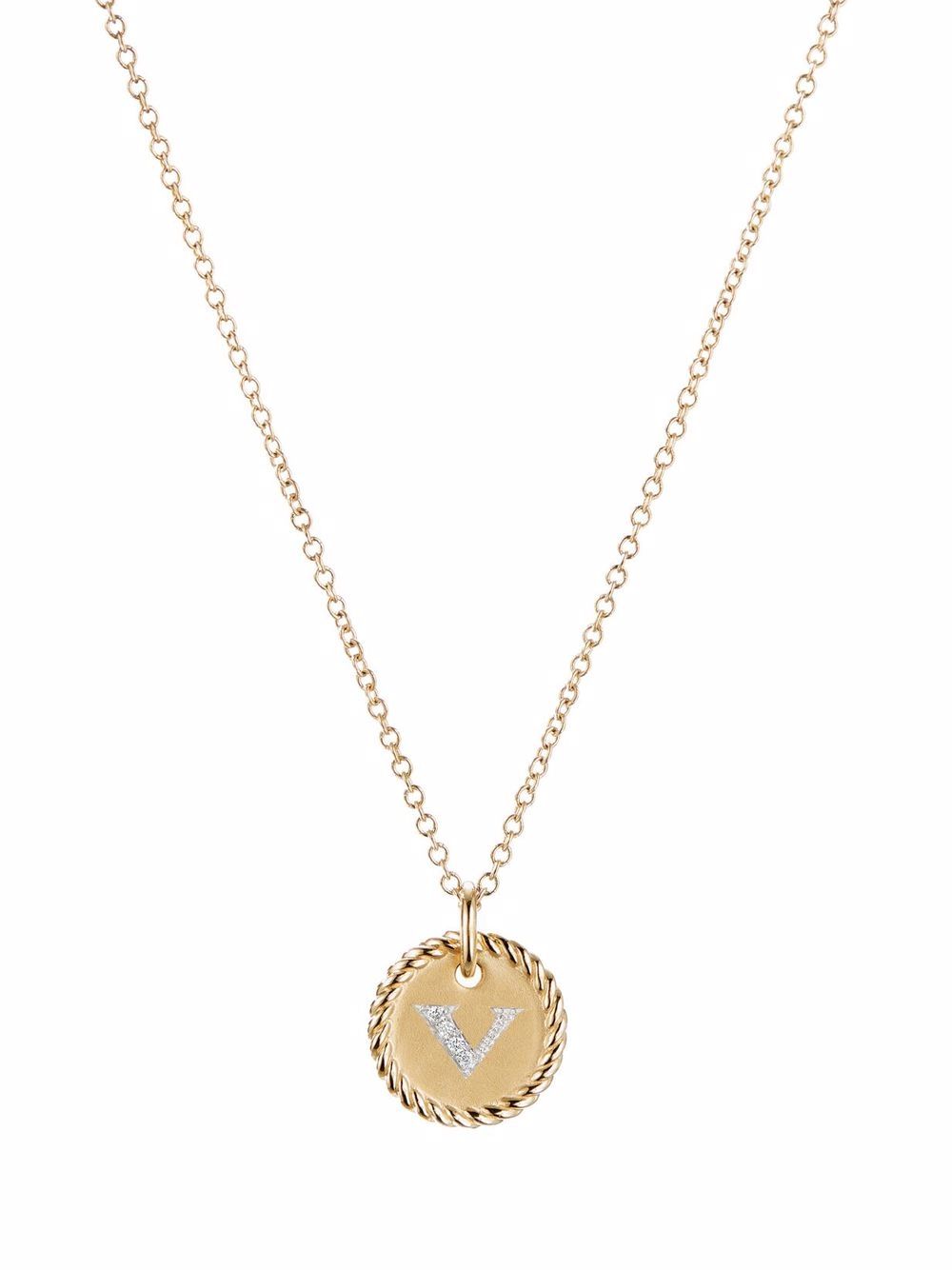 David Yurman 18K黄金 V Initial Charm 钻石项链 - 金色