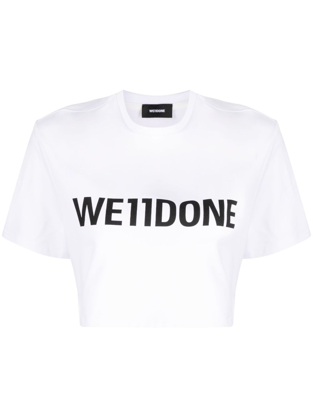We11done logo印花平纹针织短款T恤 - 白色