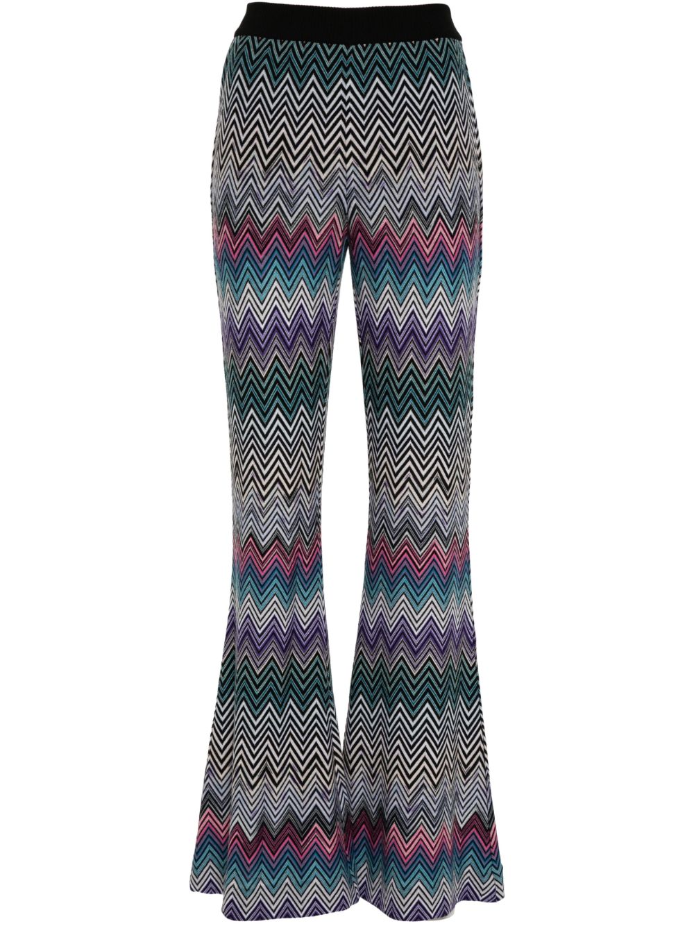 Missoni Z字形图案编织羊毛喇叭裤 - 粉色