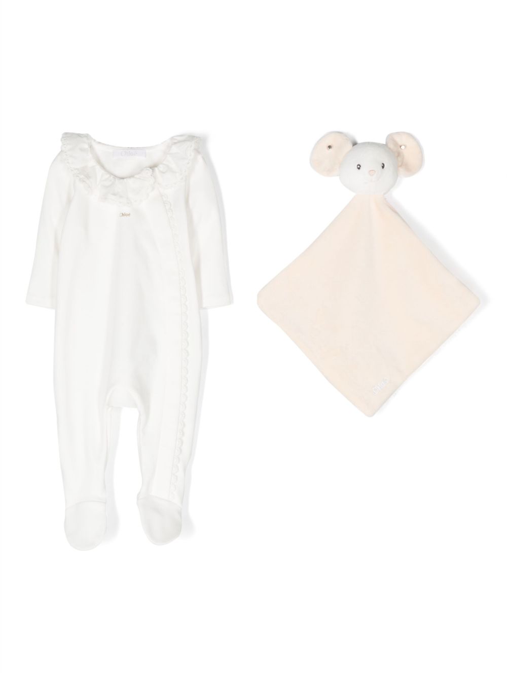 Chloé Kids 蕾丝翻领棉连体衣套装 - 白色