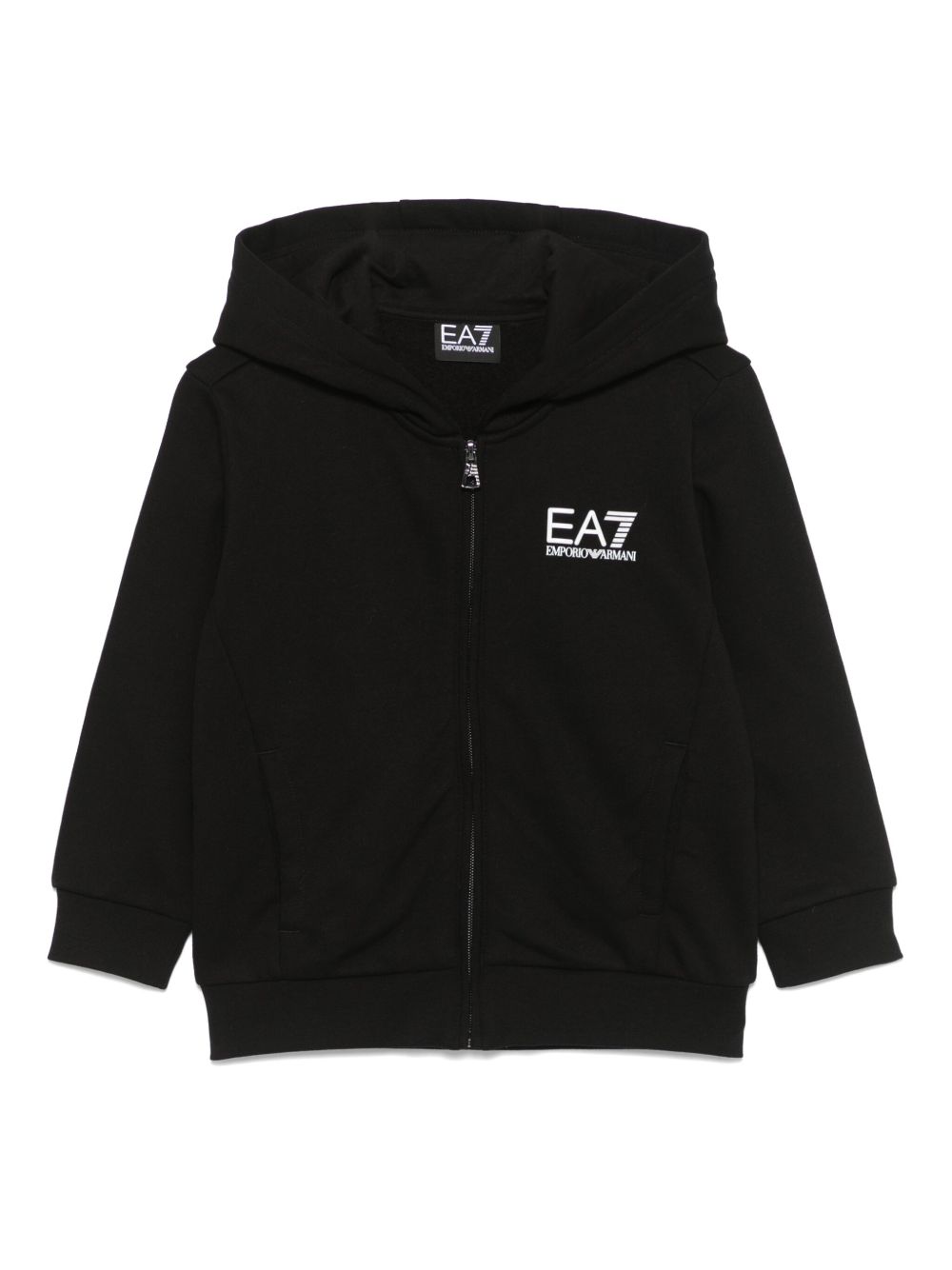 Emporio Armani Kids logo饰带连帽衫 - 黑色