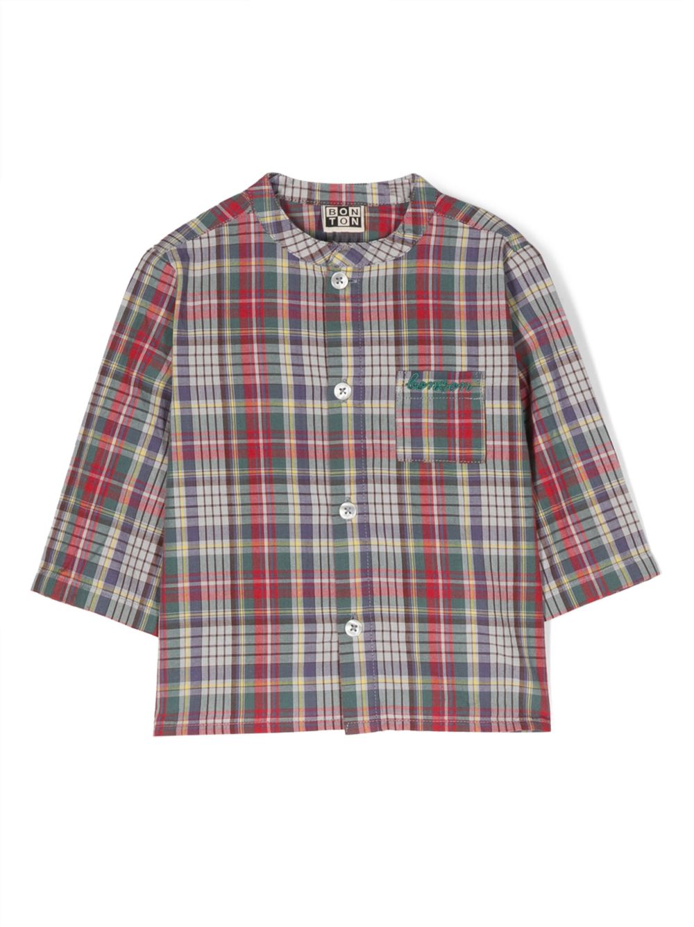 Bonton 格纹图案棉衬衫 - 绿色