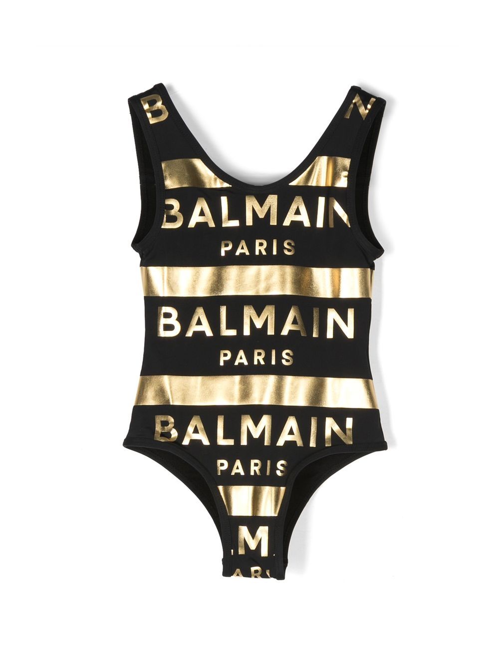 Balmain Kids logo印花金属感连体泳衣 - 黑色