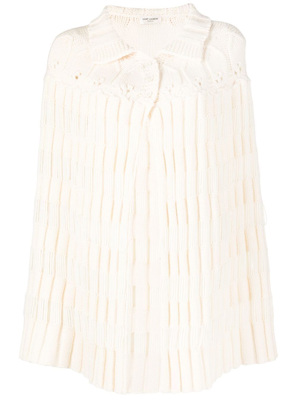 Saint Laurent Pre-Owned 粗针织钩编针织斗篷 - 白色