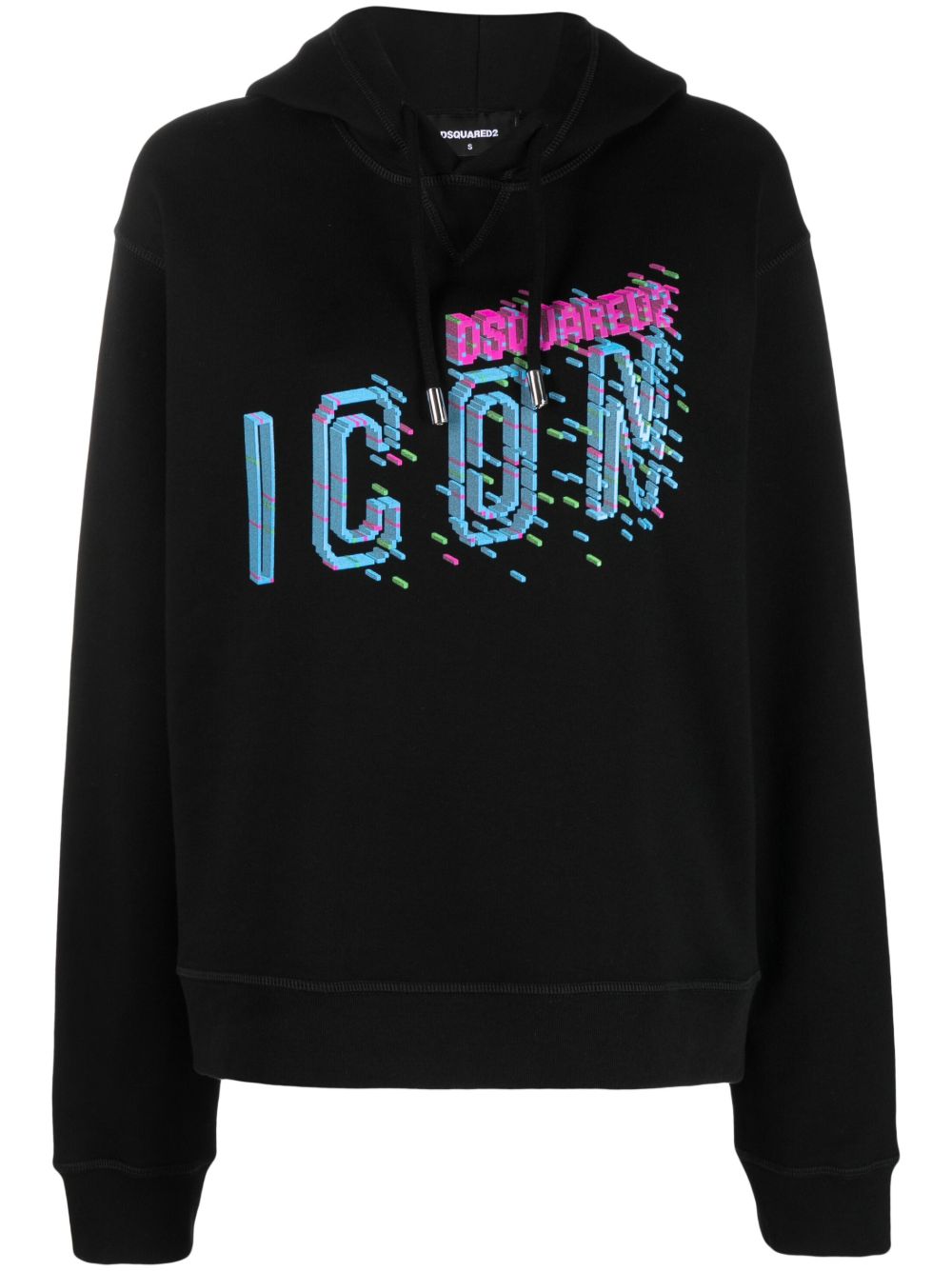 DSQUARED2 logo印花抽绳棉连帽衫 - 黑色