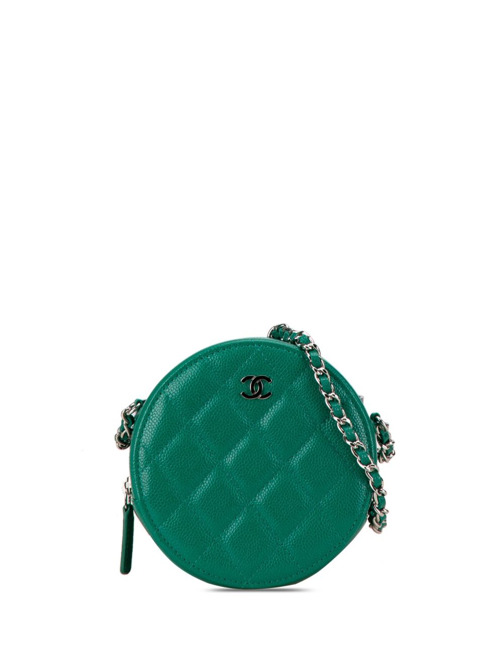 CHANEL Pre-Owned Quilted Caviar Round 斜挎搭链手拿包（2020年典藏款） - 绿色