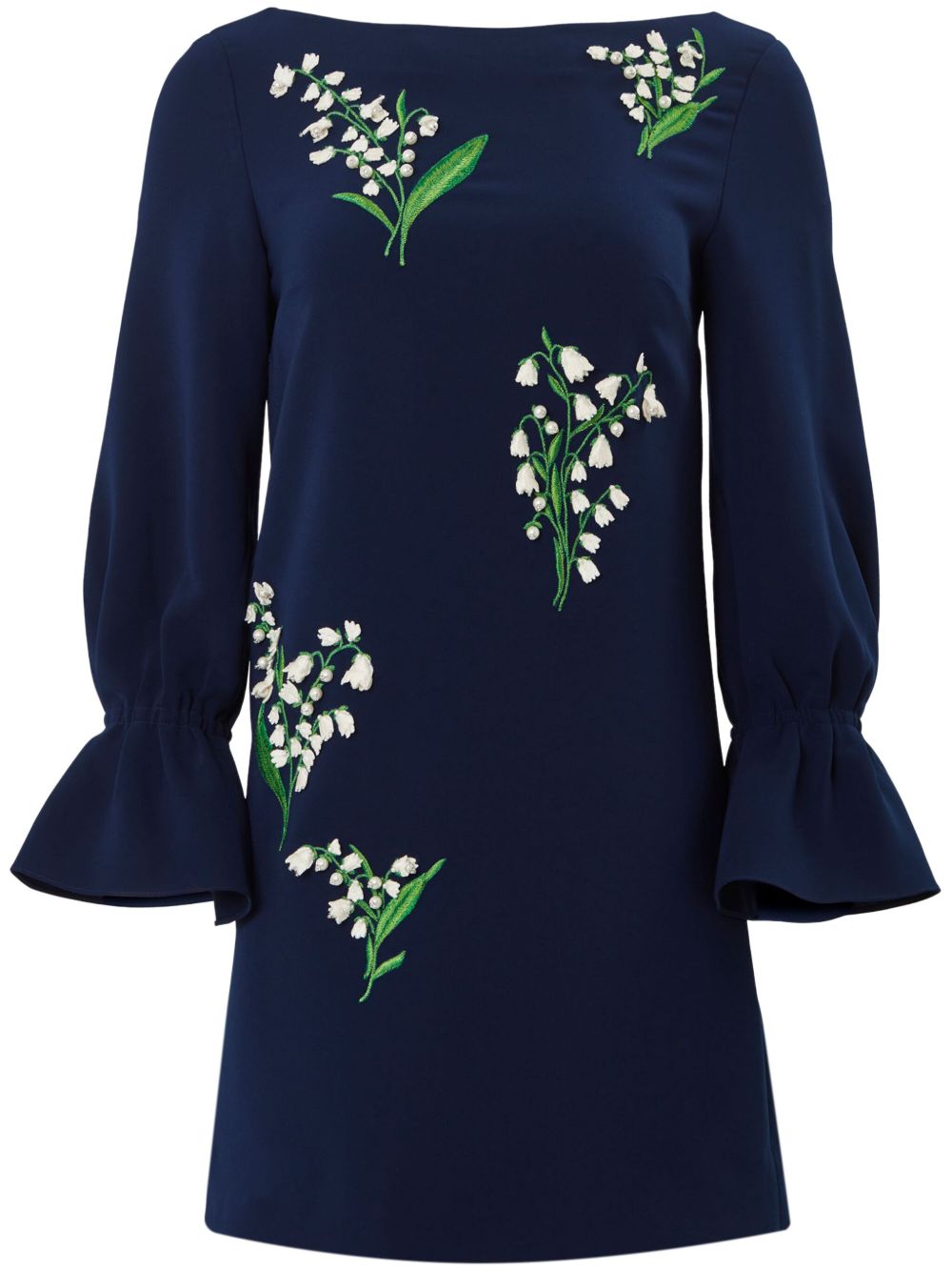 Carolina Herrera 花卉刺绣迷你连衣裙 - 蓝色