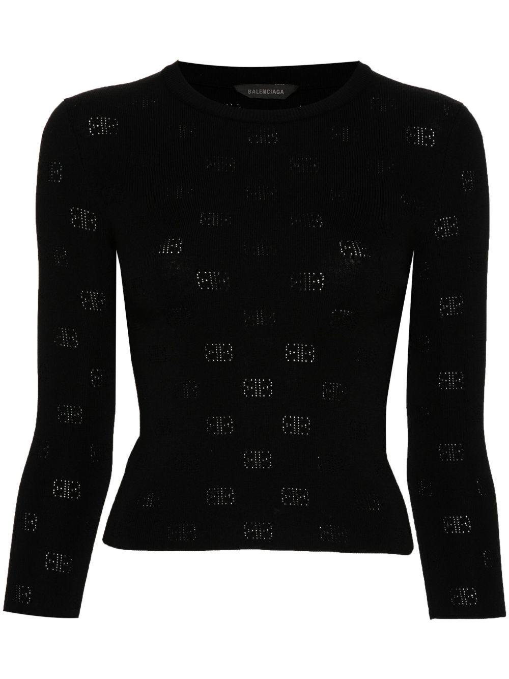 Balenciaga BB 图案镂空针织毛衣 - 黑色
