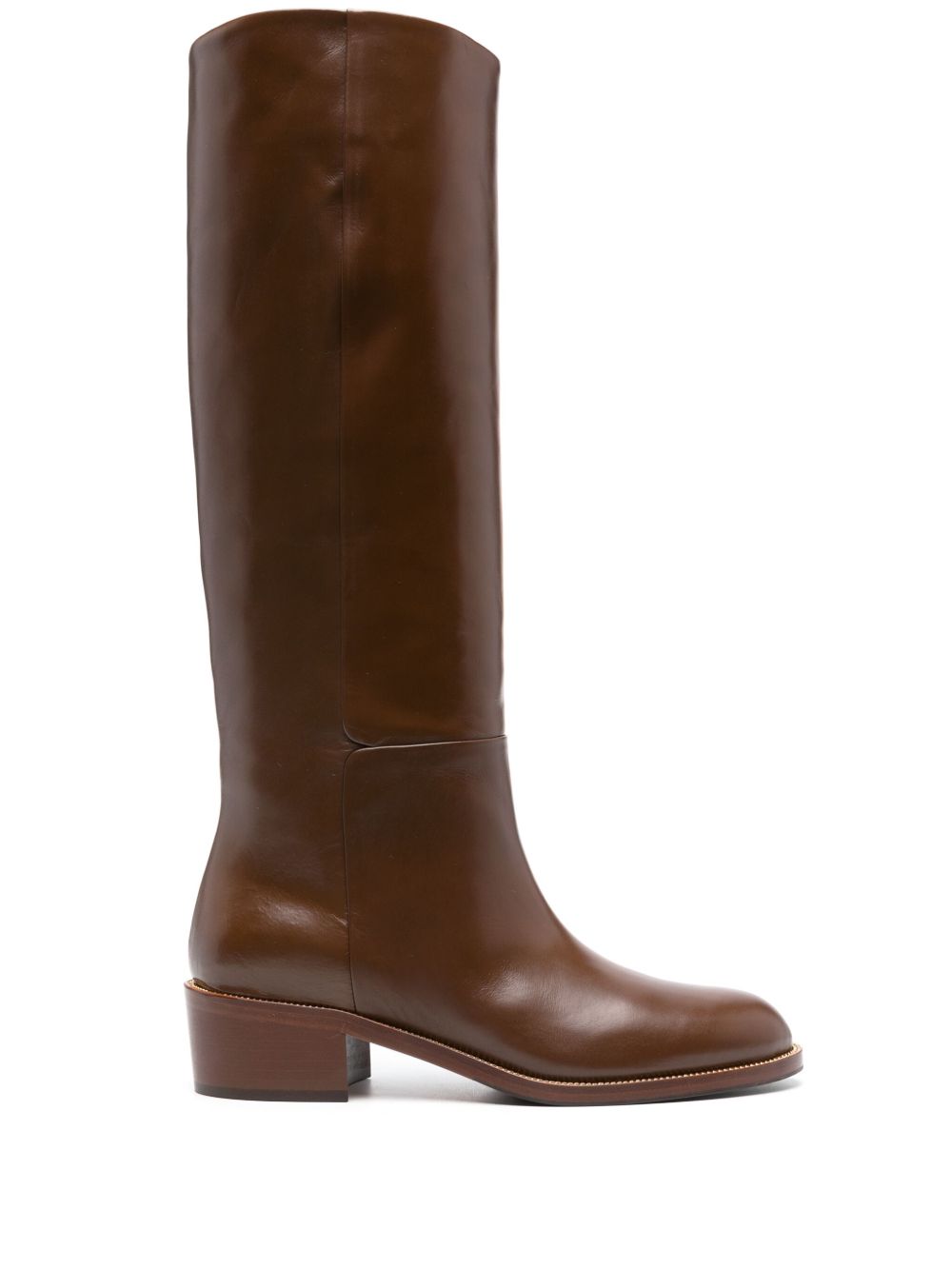Aquazzura Sellier 低跟皮质高筒靴 - 褐色