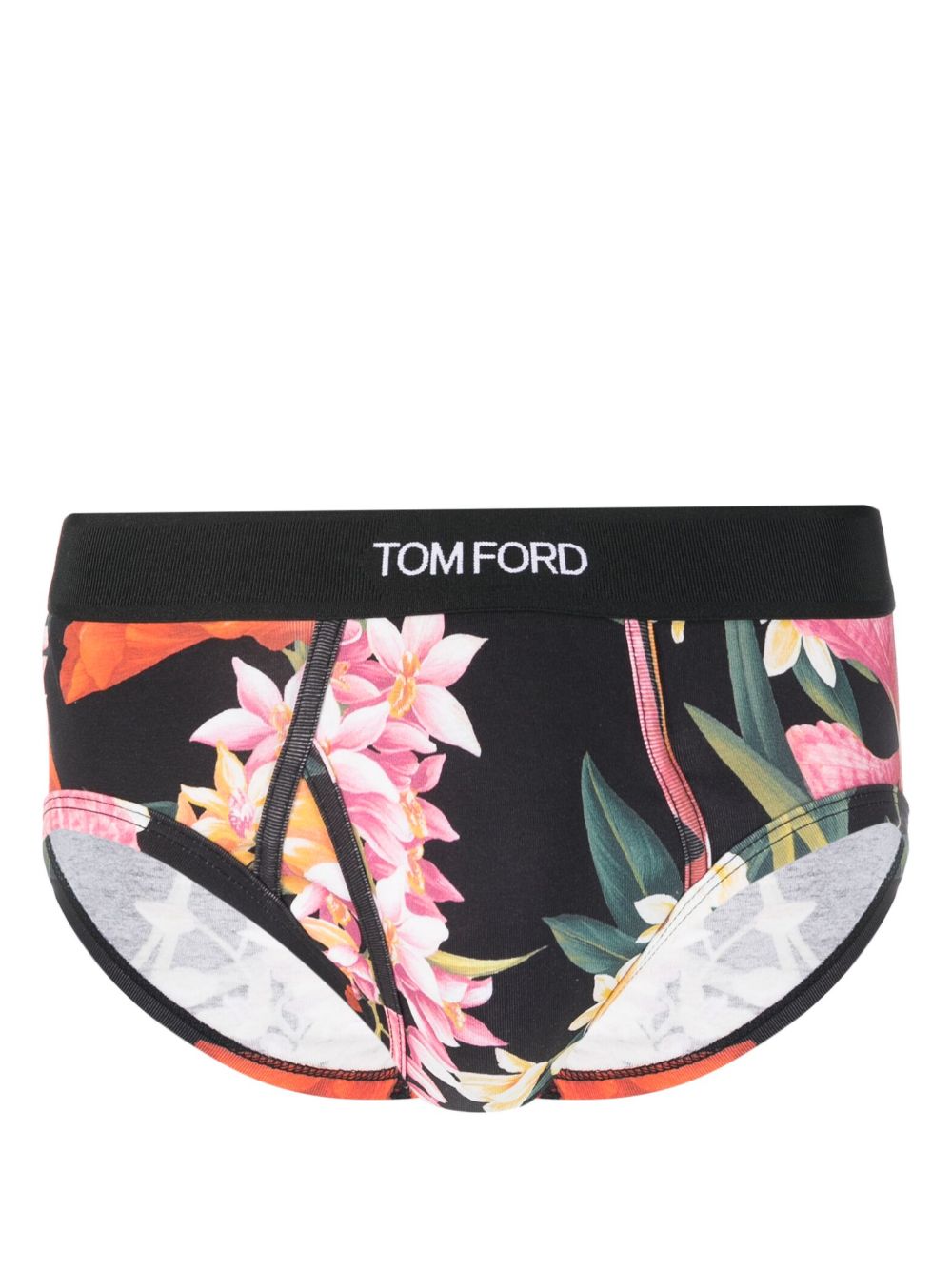 TOM FORD 花卉印花弹性棉三角内裤 - 黑色