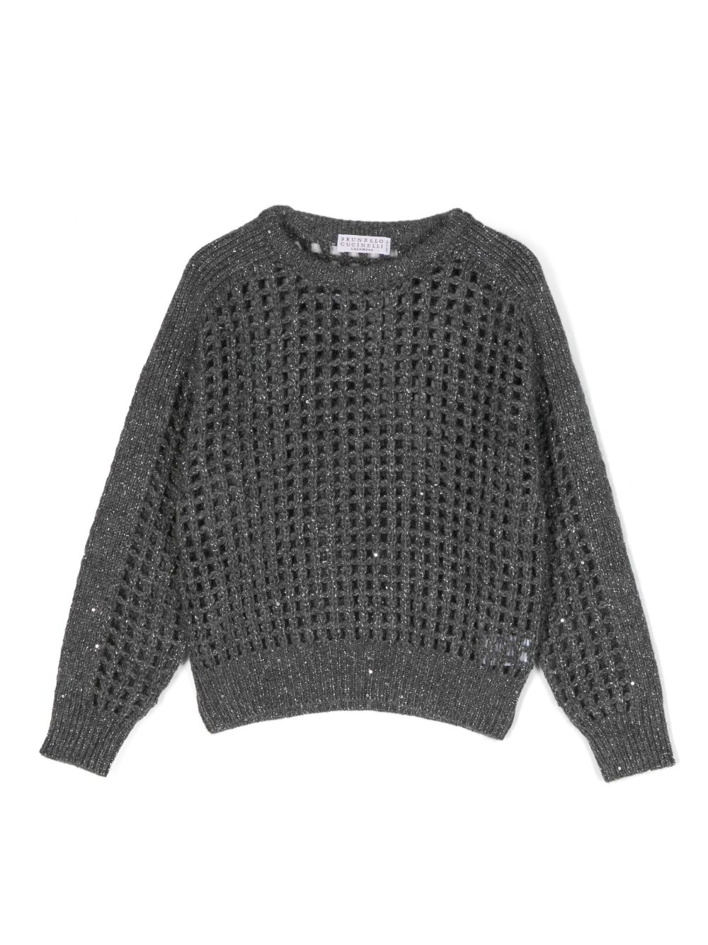 Brunello Cucinelli Kids 亮片缀饰镂空针织毛衣 - 灰色