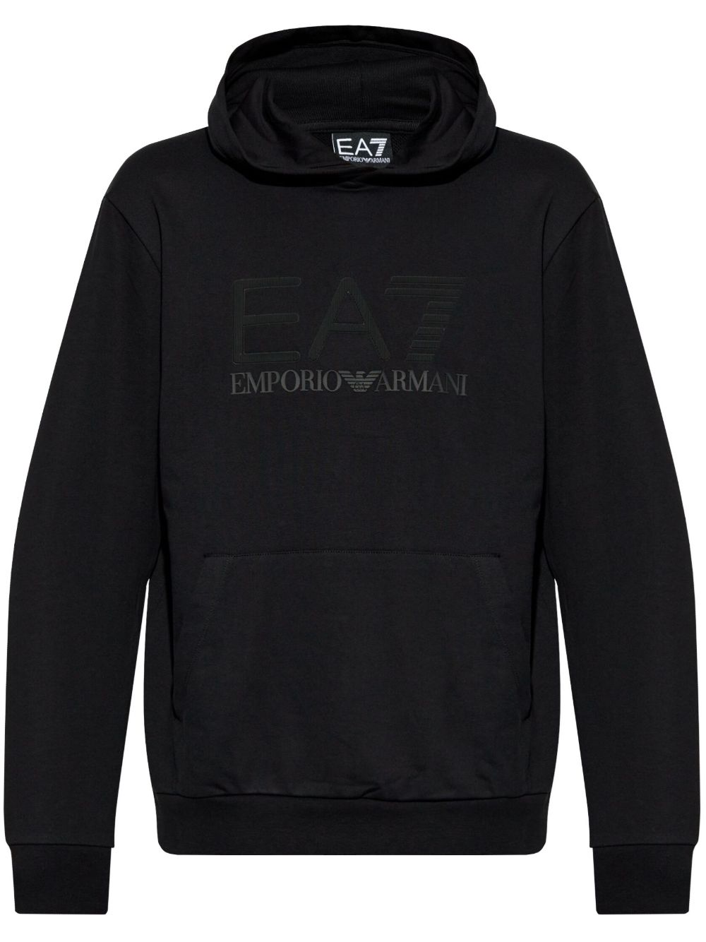 Ea7 Emporio Armani logo印花棉连帽衫 - 黑色