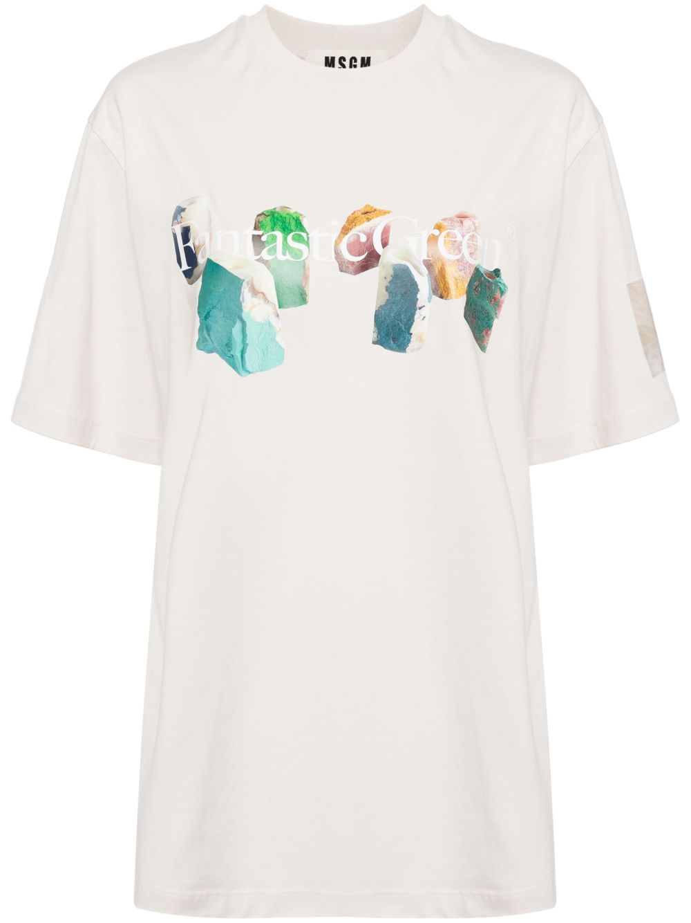 MSGM Fantastic Green 印花棉T恤 - 中性色