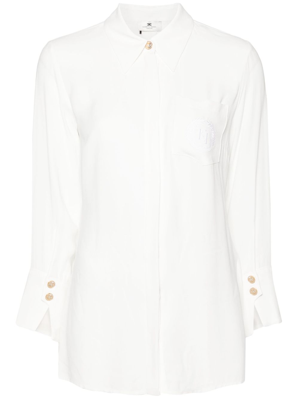 Elisabetta Franchi logo刺绣绉纱衬衫 - 白色