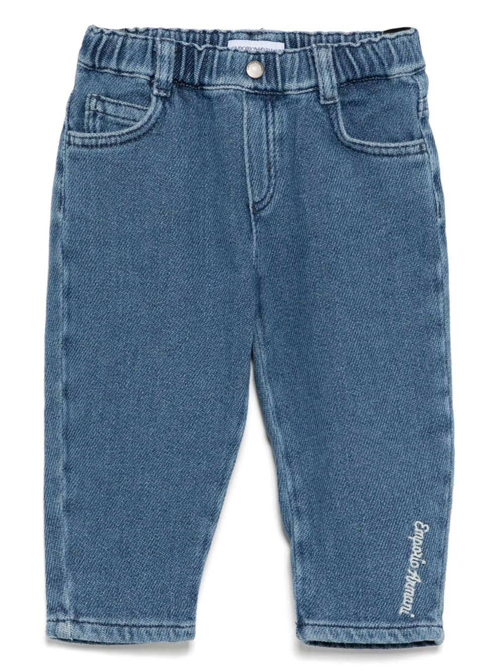 Emporio Armani Kids logo刺绣牛仔裤 - 蓝色