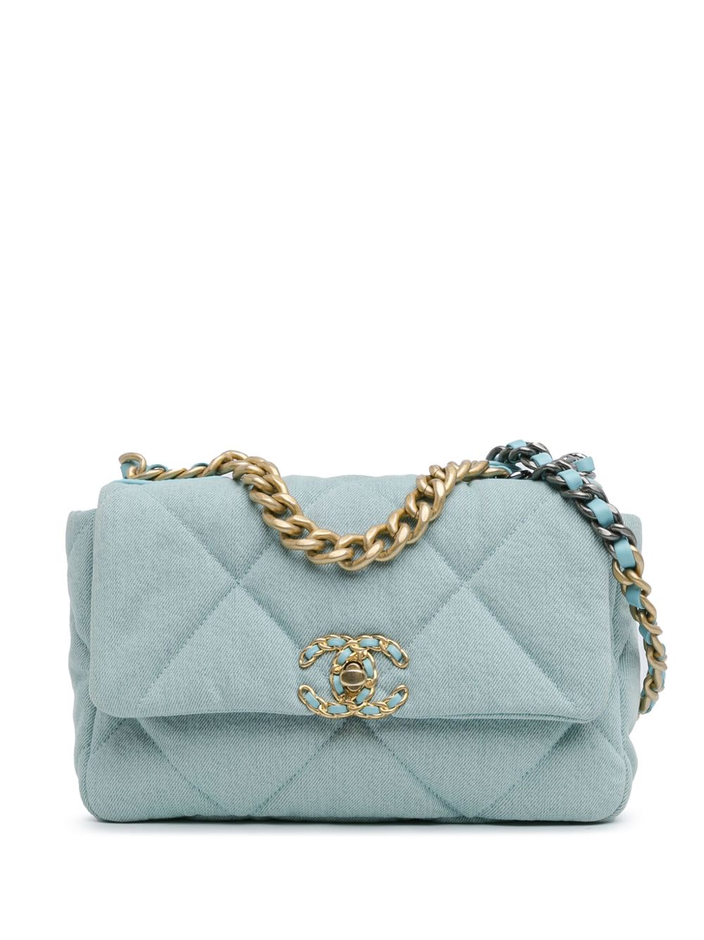 CHANEL Pre-Owned 19 Flap 中号牛仔斜挎包（2021年典藏款） - 蓝色