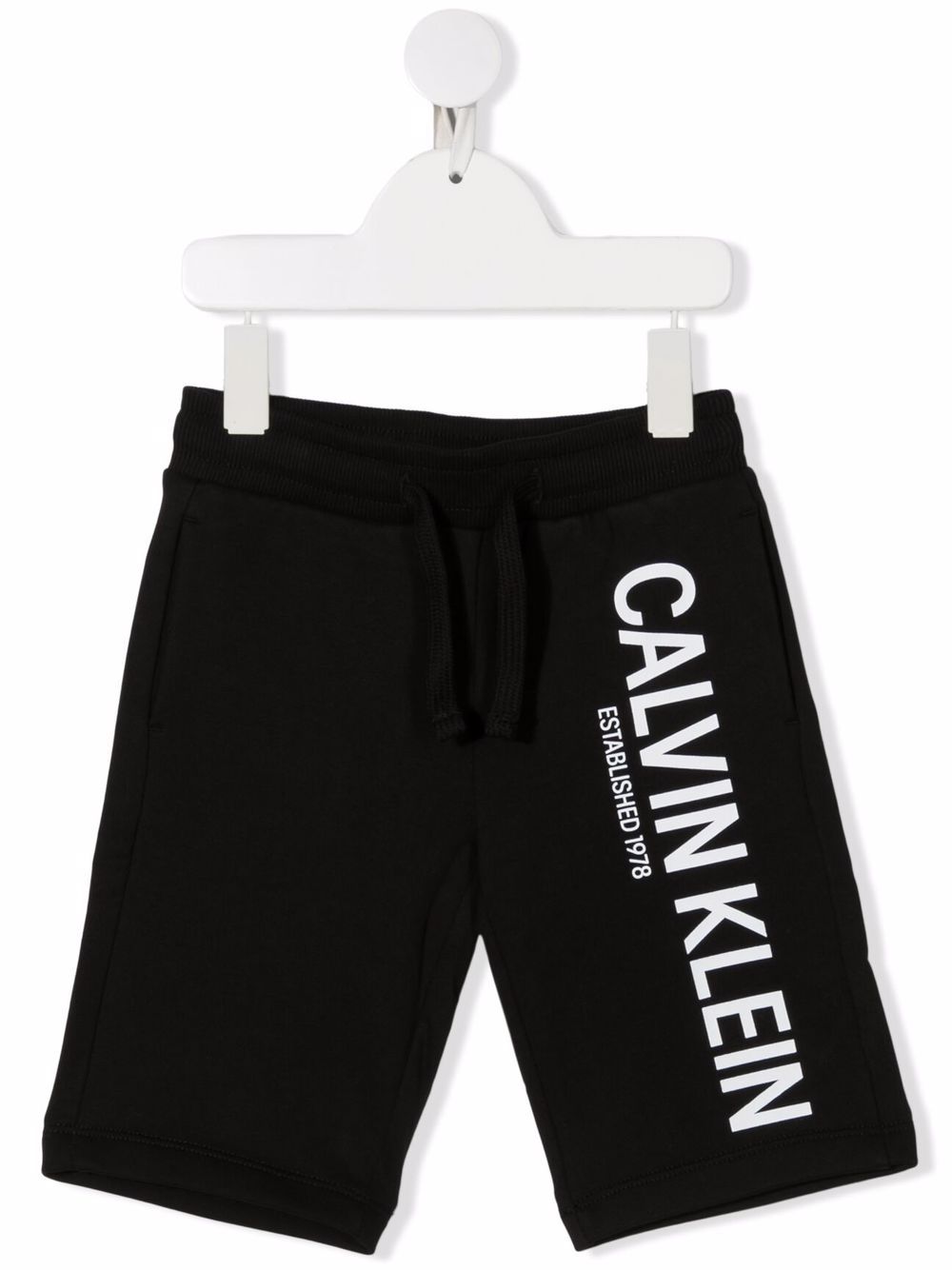 Calvin Klein Kids logo抽绳短裤 - 黑色