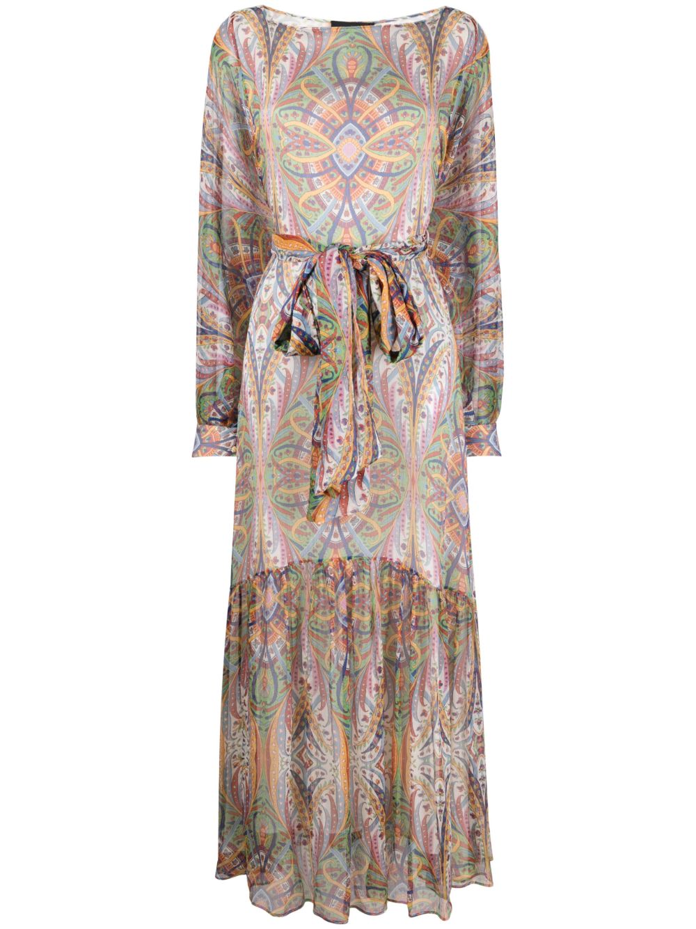 ETRO 巴洛克印花真丝超长连衣裙 - 红色