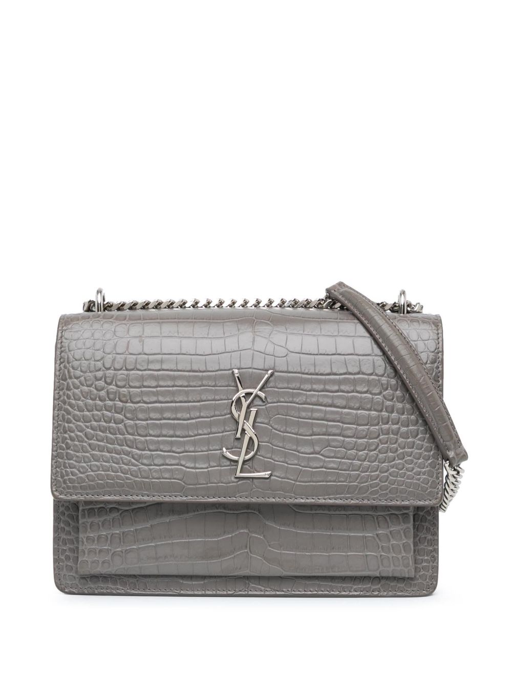 Saint Laurent Pre-Owned Croc Embossed Monogram Sunset 中号斜挎包（2017年典藏款） - 灰色