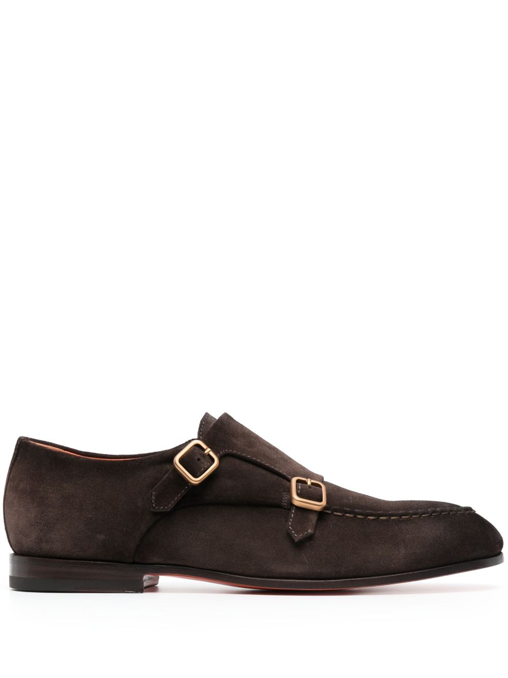 Santoni 装饰扣环皮质孟克鞋 - 褐色