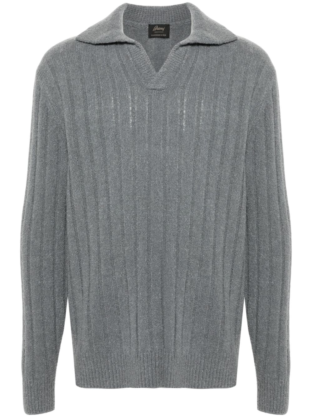 Brioni 粗针织polo衫 - 灰色