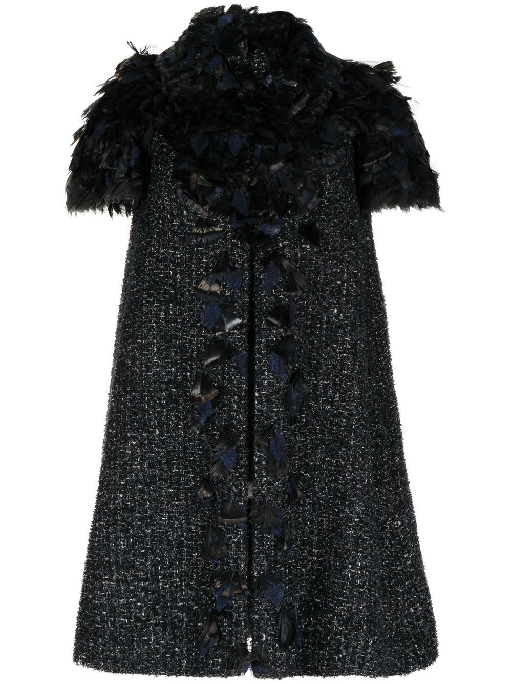 CHANEL Pre-Owned 羽毛细节粗花呢外套 - 黑色