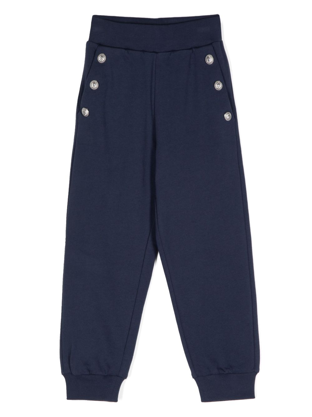 Balmain Kids 雕刻纽扣长裤 - 蓝色