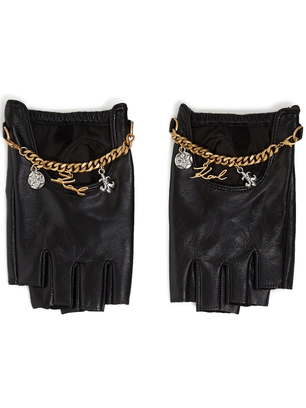 Karl Lagerfeld K/Pins Charm 皮质无指手套 - 黑色