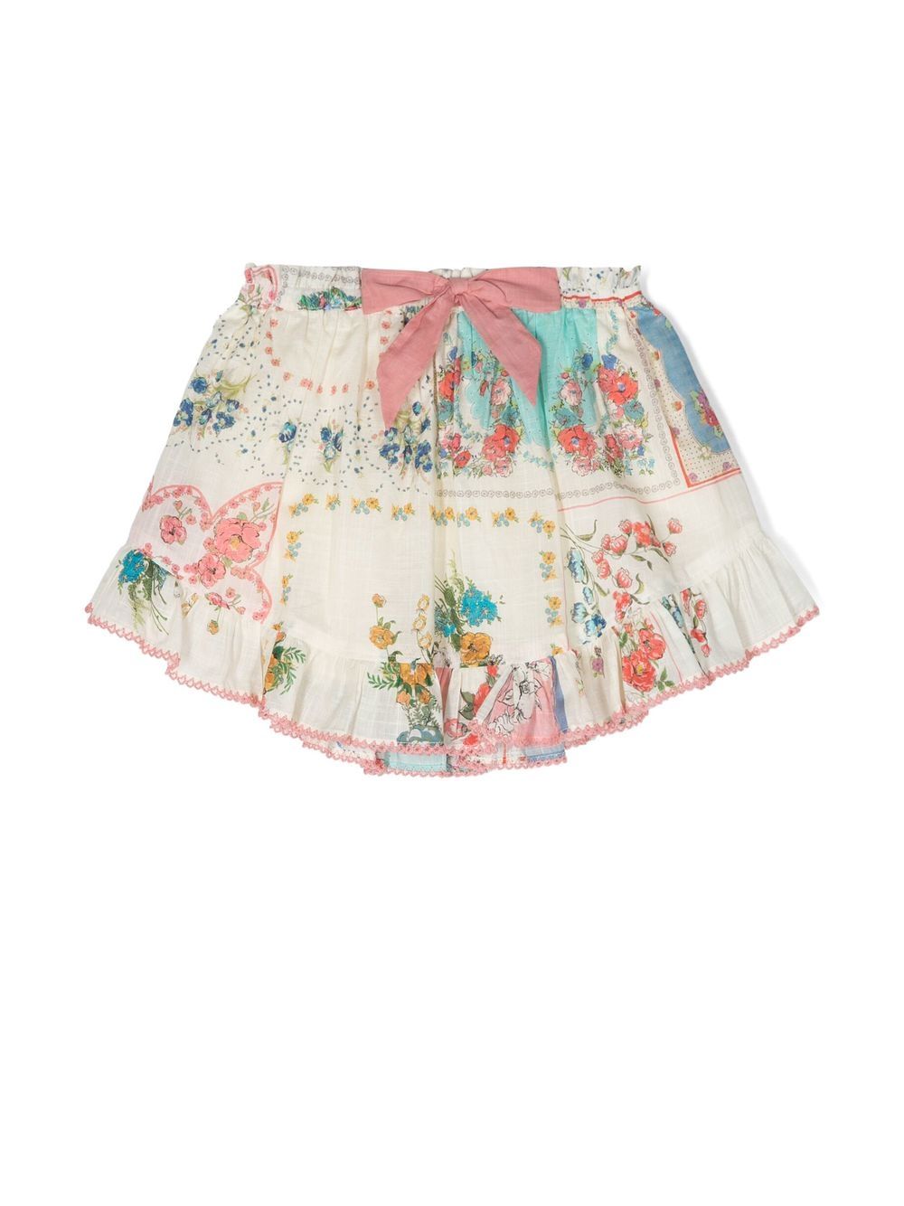 ZIMMERMANN Kids 花卉印花荷叶边迷你半身裙 - 中性色