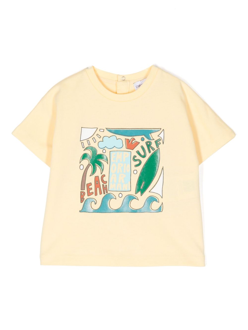 Emporio Armani Kids 图案印花棉T恤 - 黄色