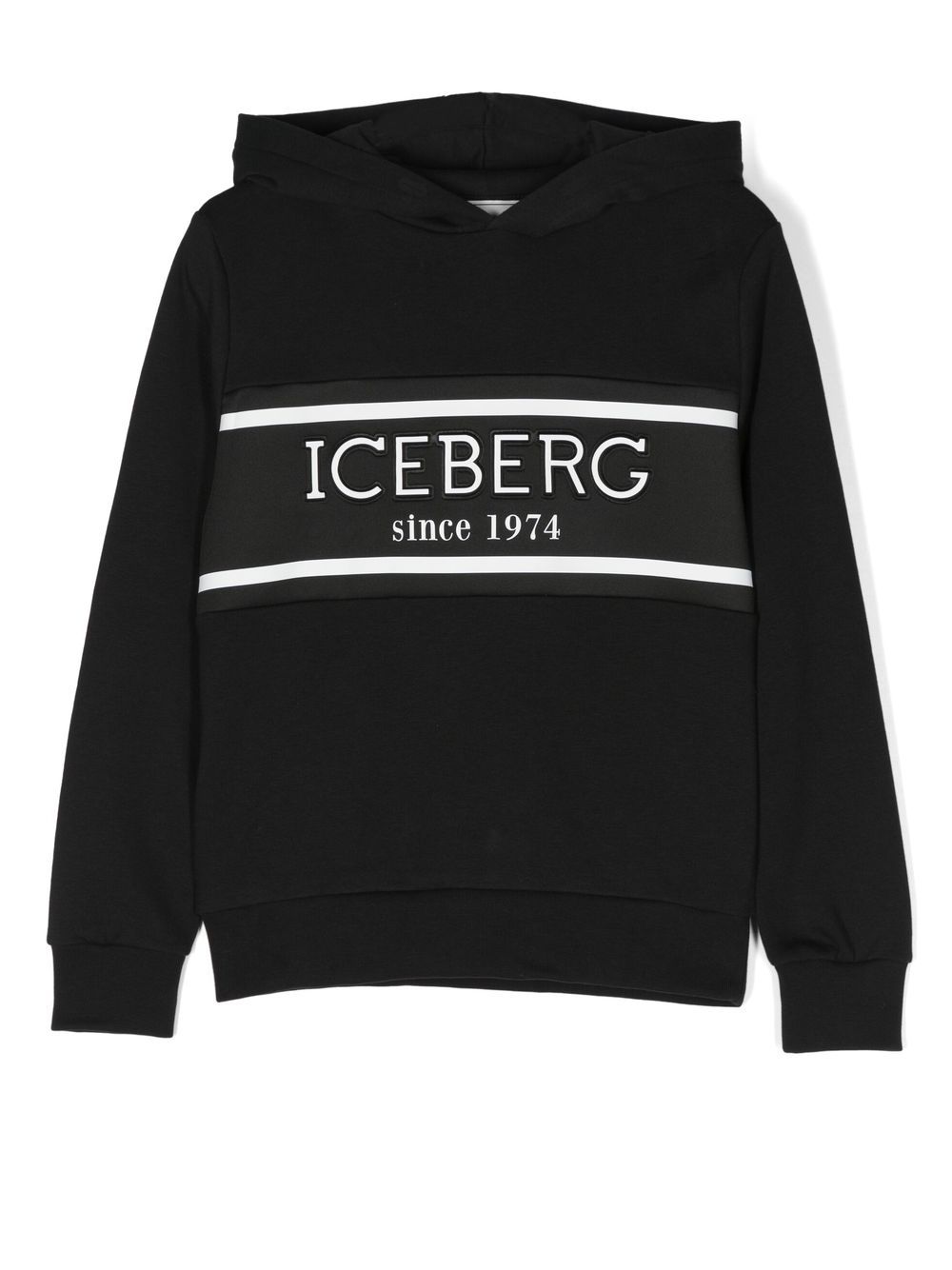 Iceberg Kids logo织带平纹针织连帽衫 - 黑色