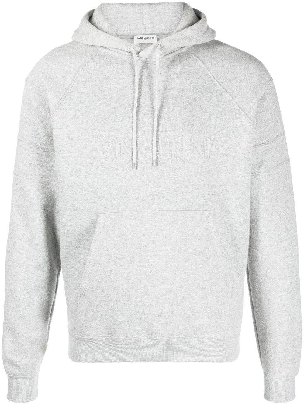 Saint Laurent logo刺绣棉连帽衫 - 灰色