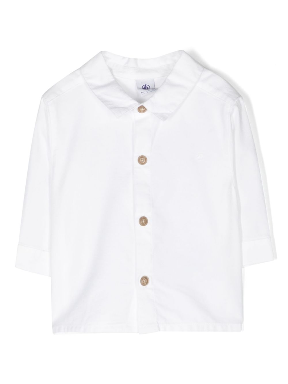 Petit Bateau logo刺绣珠地布衬衫 - 白色