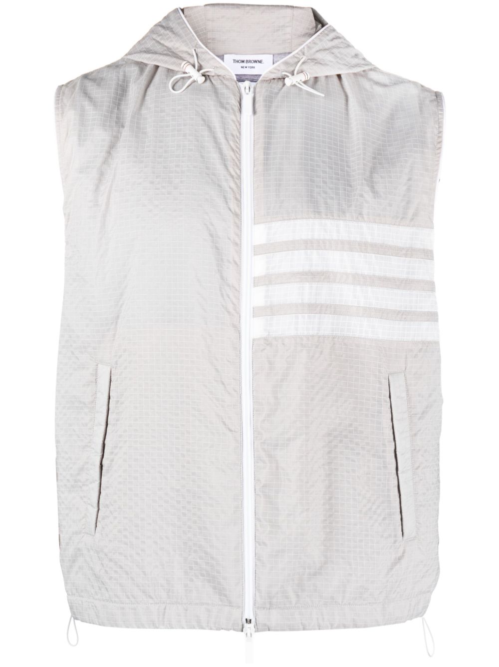 Thom Browne 四条纹方格连帽马甲 - 灰色
