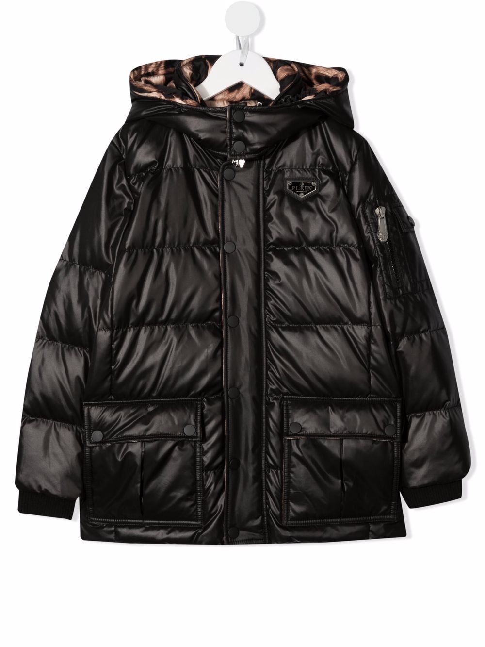 Philipp Plein Junior 连帽填充外套 - 黑色