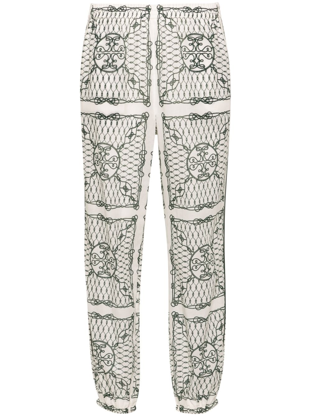 Tory Burch 结饰印花锥形裤 - 白色