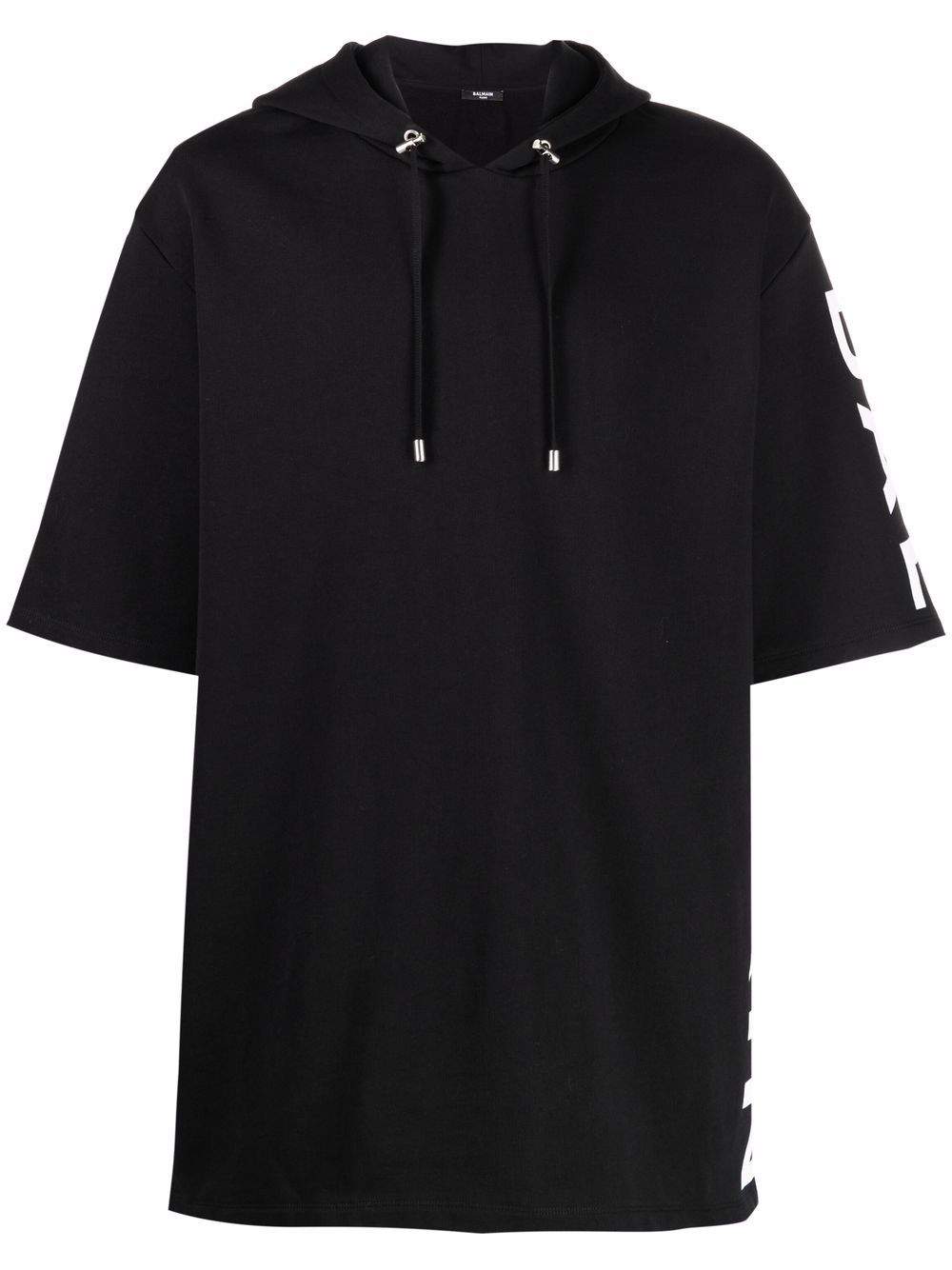 Balmain logo印花短袖棉连帽衫 - 黑色