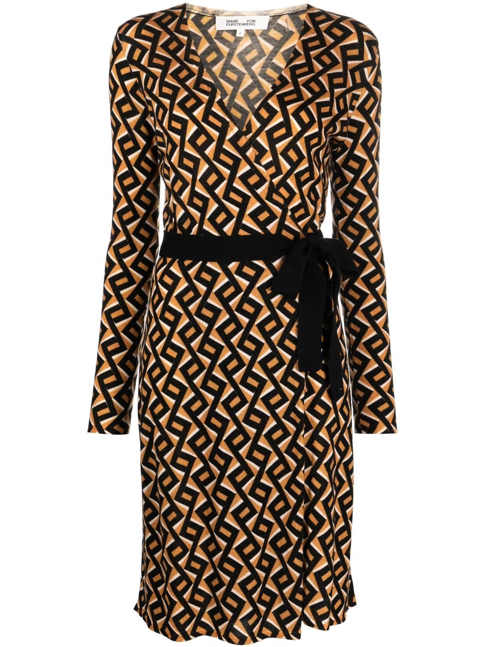DVF Diane von Furstenberg Z字形图案印花裹身式连衣裙 - 褐色