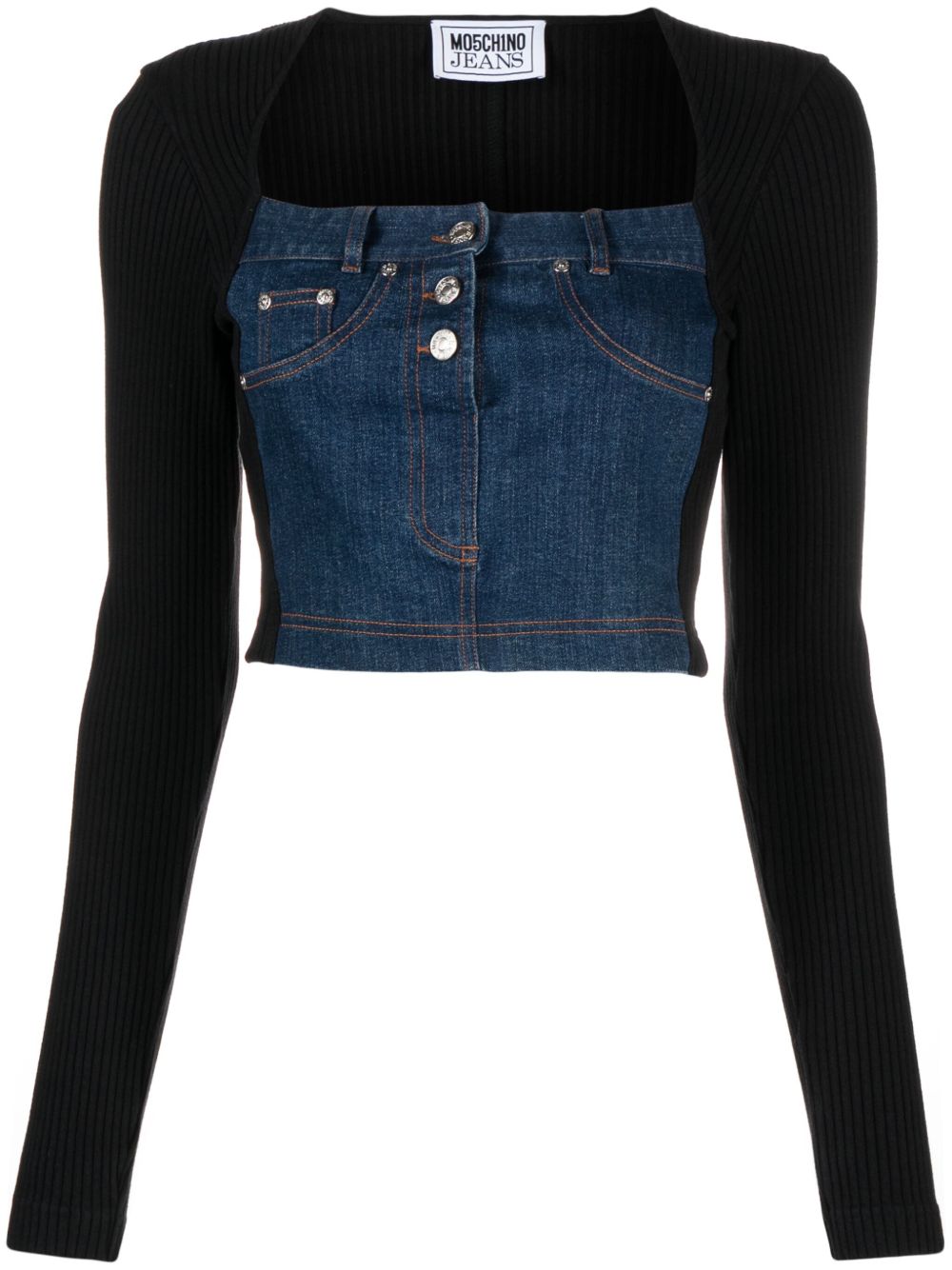 MOSCHINO JEANS 拼接牛仔针织短款上衣 - 黑色