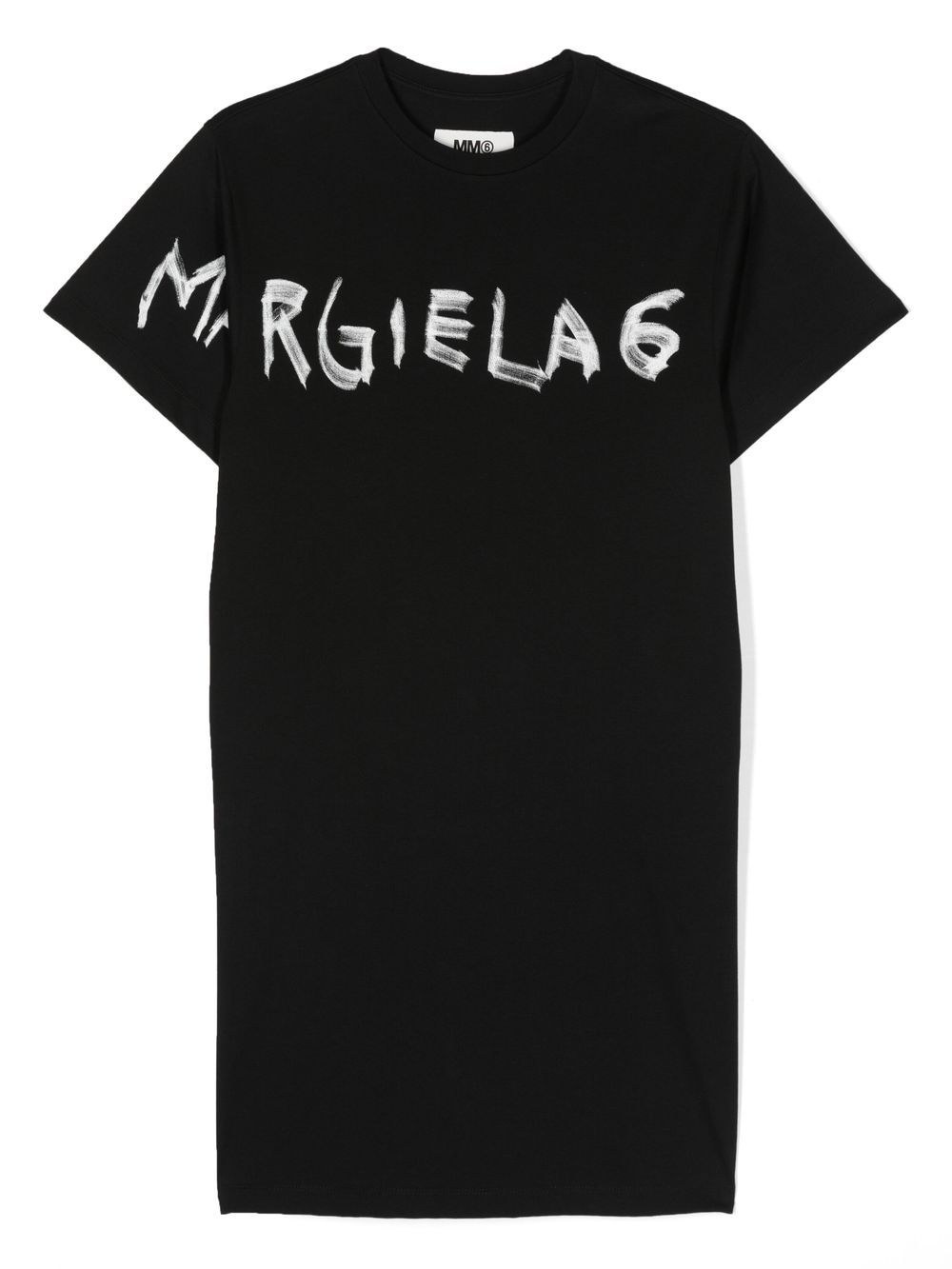 MM6 Maison Margiela Kids logo图案印花棉T恤式连衣裙 - 黑色