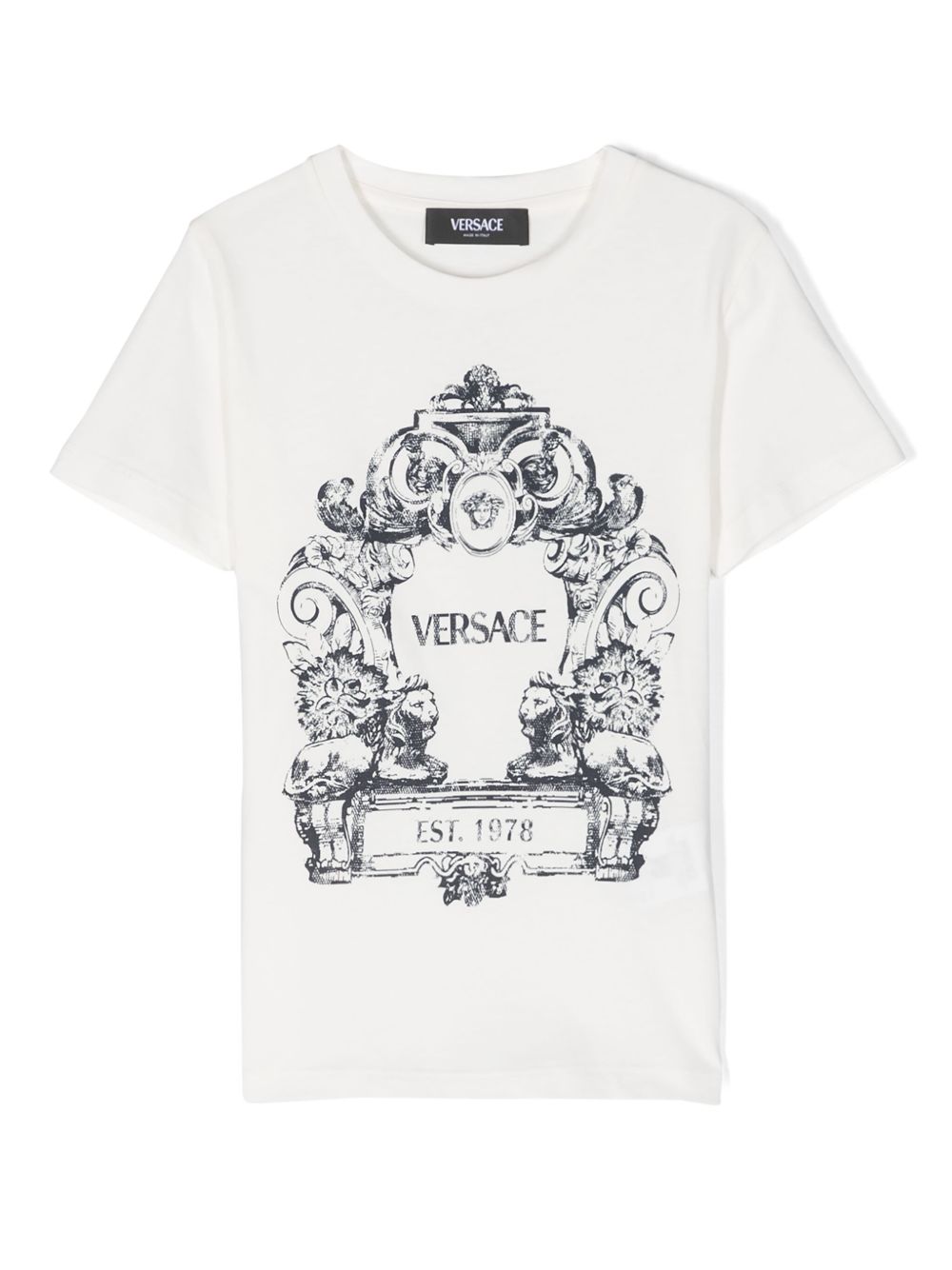 Versace Kids Cartouche 印花棉T恤 - 白色